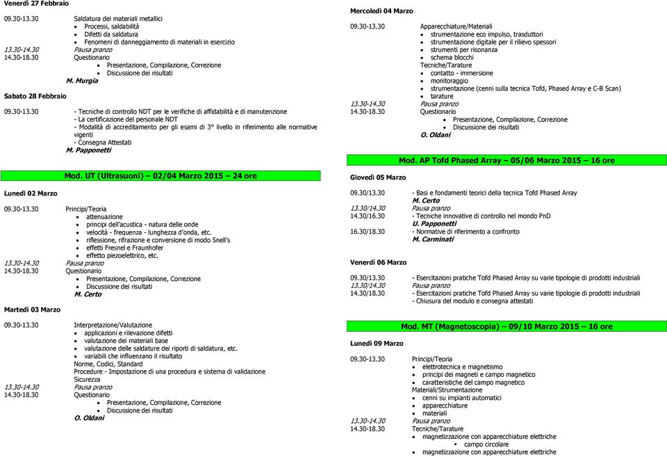 30 - Tecniche di controllo NDT per le verifiche di affidabilità e di manutenzione - La certificazione del personale NDT - Modalità di accreditamento per gli esami di 3 livello in riferimento alle