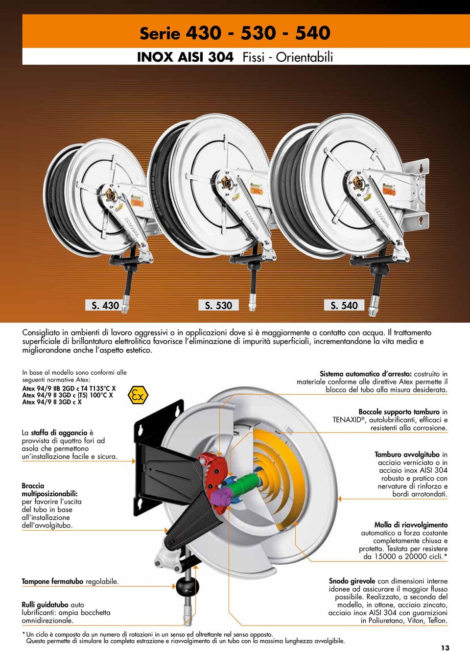 In base al modello sono conformi alle seguenti normative Atex: Atex 94/9 IIB 2GD c T4 T135 C X Atex 94/9 II 3GD c (T5) 100 C X Atex 94/9 II 3GD c X La staffa di aggancio è provvista di quattro fori