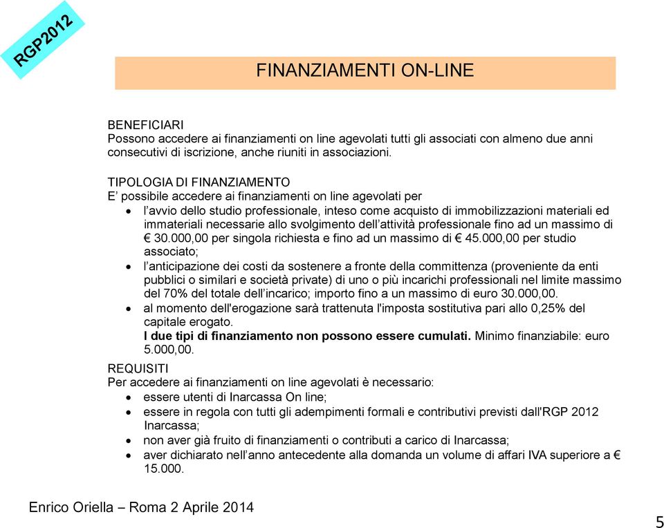 allo svolgimento dell attività professionale fino ad un massimo di 30.000,00 per singola richiesta e fino ad un massimo di 45.