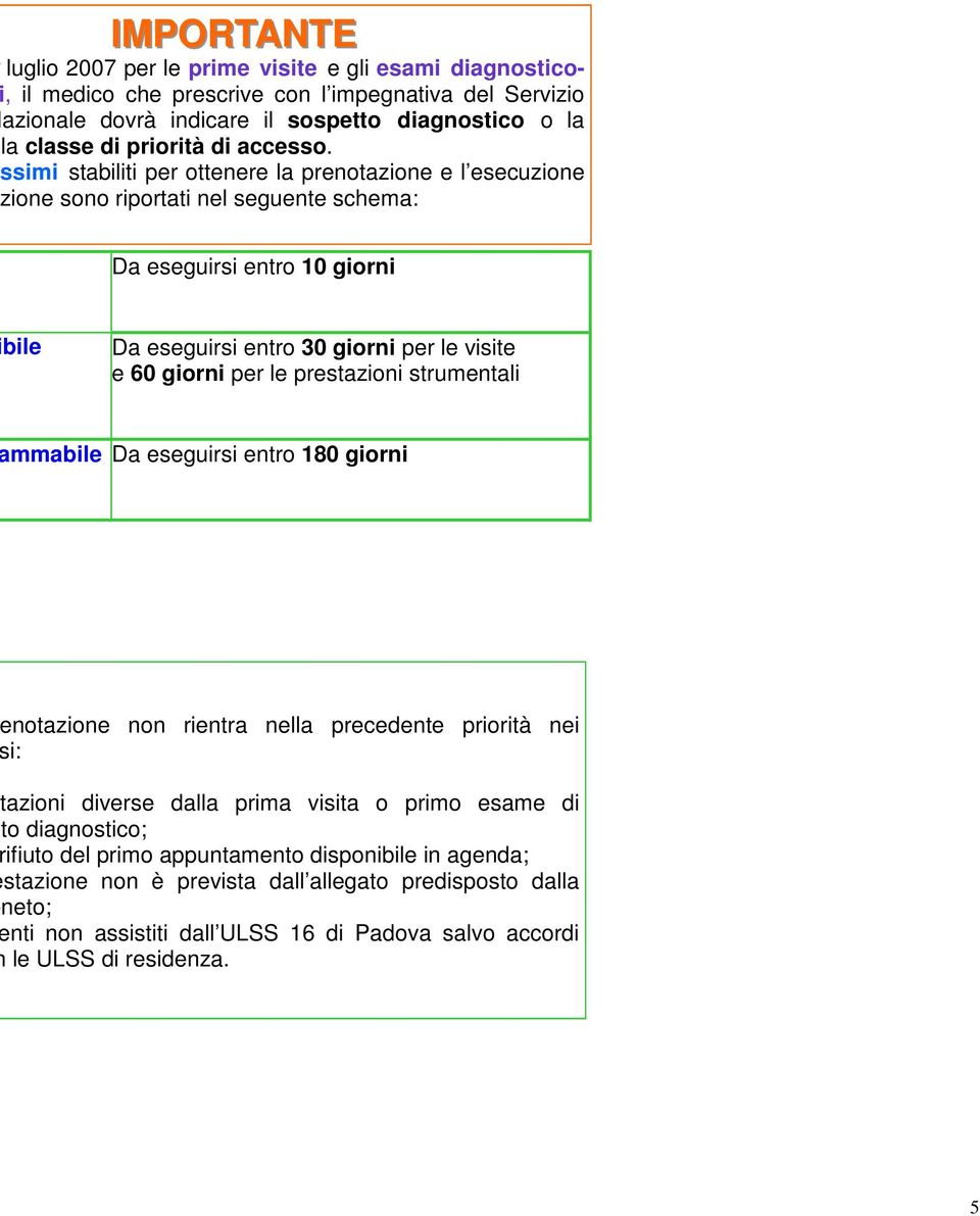 ssimi stabiliti per ottenere la prenotazione e l esecuzione ione sono riportati nel seguente schema: Da eseguirsi entro 10 giorni bile Da eseguirsi entro 30 giorni per le visite e 60 giorni per le