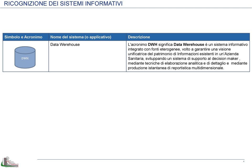 unificatrice del patrimonio di Informazioni esistenti in un Azienda Sanitaria, sviluppando un sistema di supporto al decision