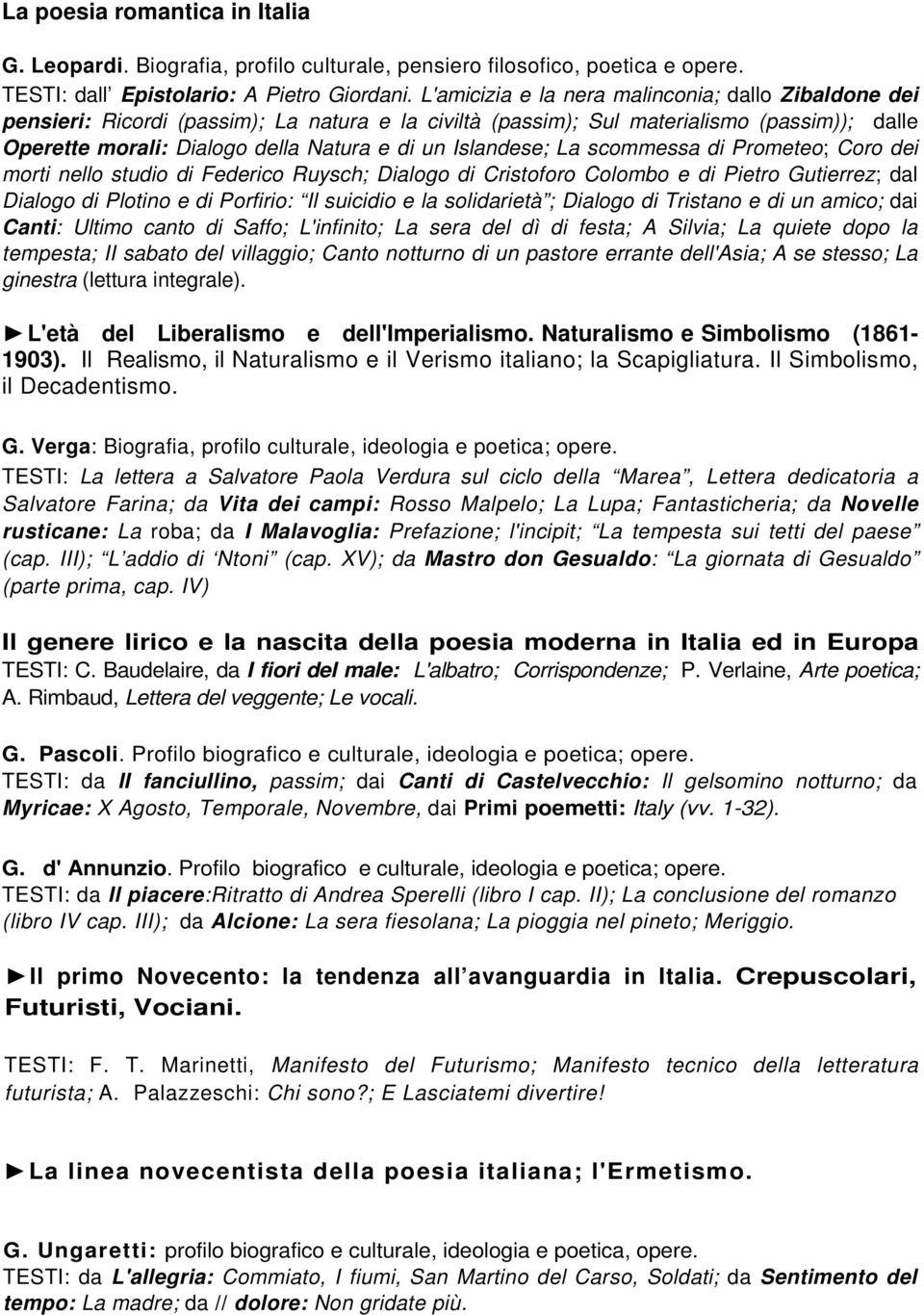 Islandese; La scommessa di Prometeo; Coro dei morti nello studio di Federico Ruysch; Dialogo di Cristoforo Colombo e di Pietro Gutierrez; dal Dialogo di Plotino e di Porfirio: Il suicidio e la