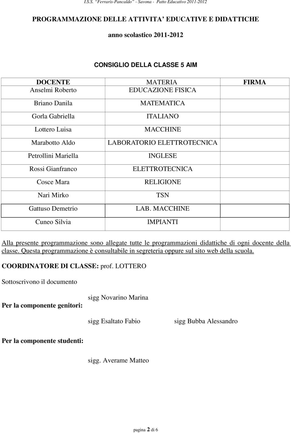 MACCHINE LABORATORIO ELETTROTECNICA INGLESE ELETTROTECNICA RELIGIONE TSN LAB.