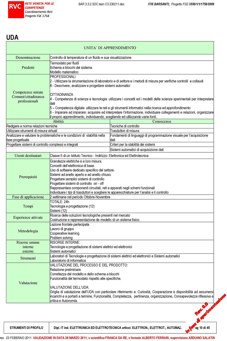 visualizzazione Termostato per fluidi Schema a blocchi del sistema Modello matematico PROFESSIONALI 2 - Utilizzare la strumentazione di laboratorio e di settore e i metodi di misura per verifiche