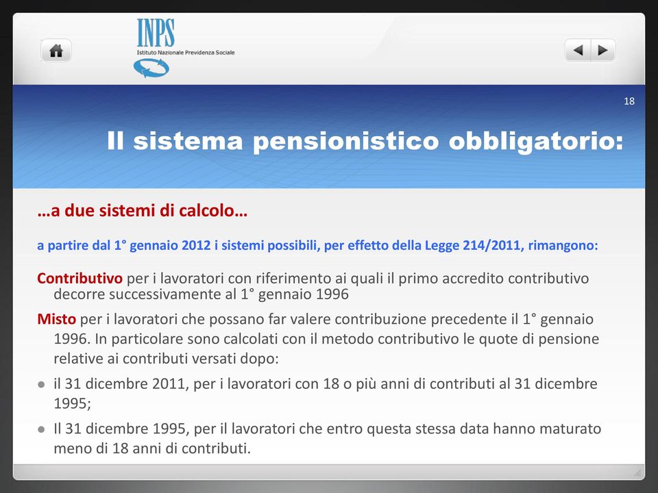 contribuzione precedente il 1 gennaio 1996.