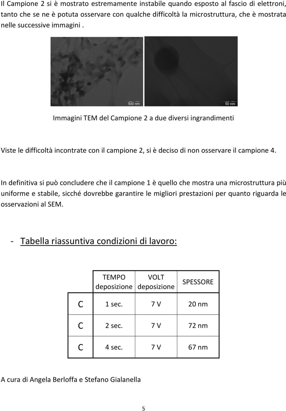 In definitiva si può concludere che il campione 1 è quello che mostra una microstruttura più uniforme e stabile, sicché dovrebbe garantire le migliori prestazioni per quanto riguarda le