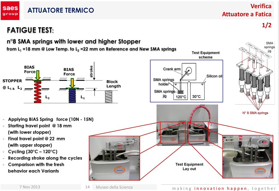 SMA springs jig 120 C 30 C Silicon oil - Applying BIAS Spring force (10N - 15N) - Starting travel point @ 18 mm (with lower stopper) - Final travel point @ 22 mm