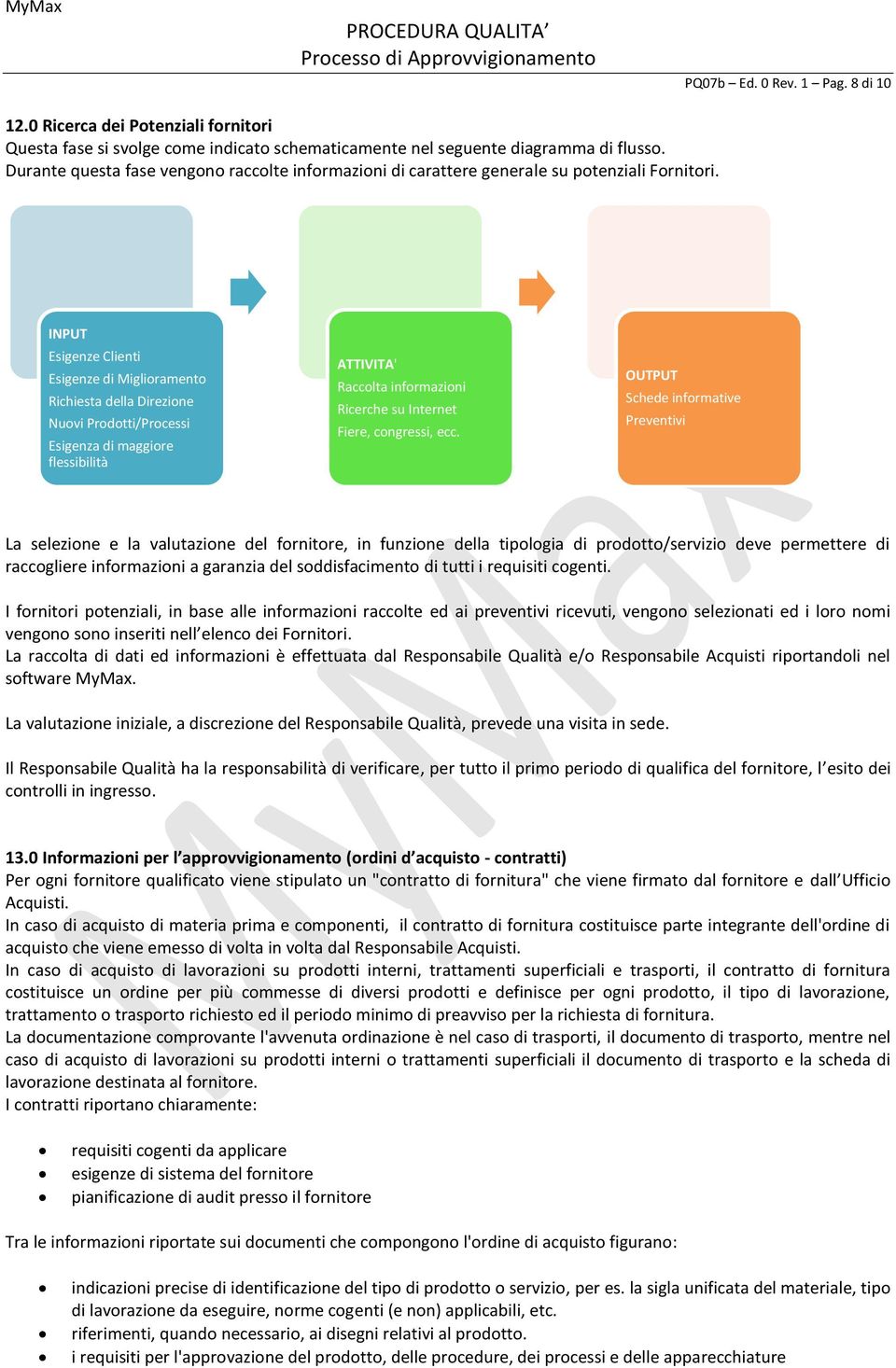 INPUT Esigenze Clienti Esigenze di Miglioramento Richiesta della Direzione Nuovi Prodotti/Processi Esigenza di maggiore flessibilità ATTIVITA' Raccolta informazioni Ricerche su Internet Fiere,