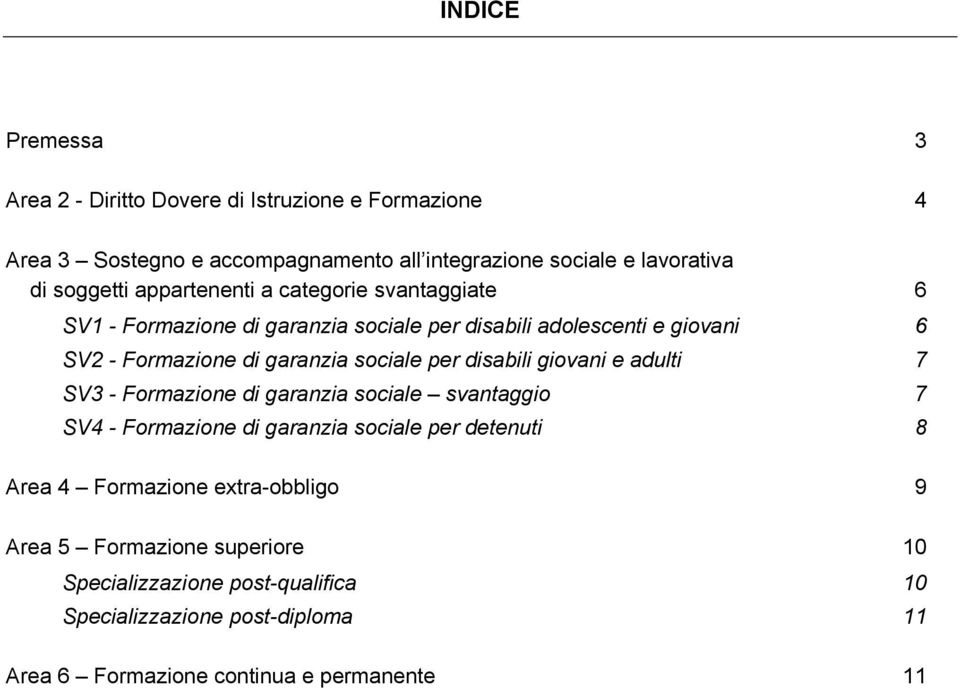 sociale per disabili giovani e adulti 7 SV3 - Formazione di garanzia sociale svantaggio 7 SV4 - Formazione di garanzia sociale per detenuti 8 Area 4