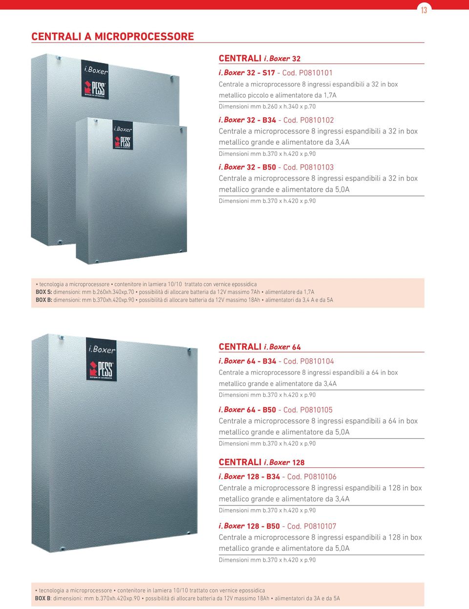 P0810103 Centrale a microprocessore 8 ingressi espandibili a 32 in box metallico grande e alimentatore da 5,0A tecnologia a microprocessore contenitore in lamiera 10/10 trattato con vernice