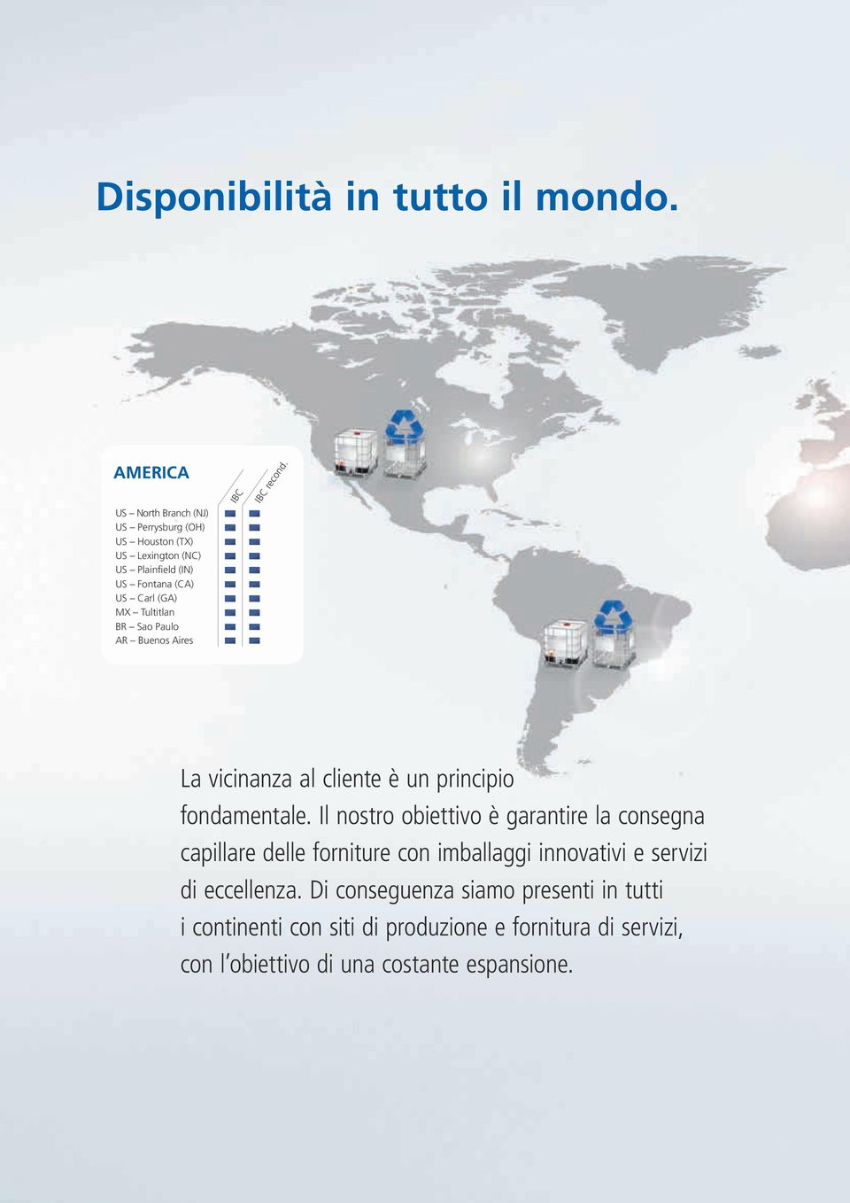 Tultitlan BR Sao Paulo AR Buenos Aires IBC IBC recond. La vicinanza al cliente è un principio fondamentale.