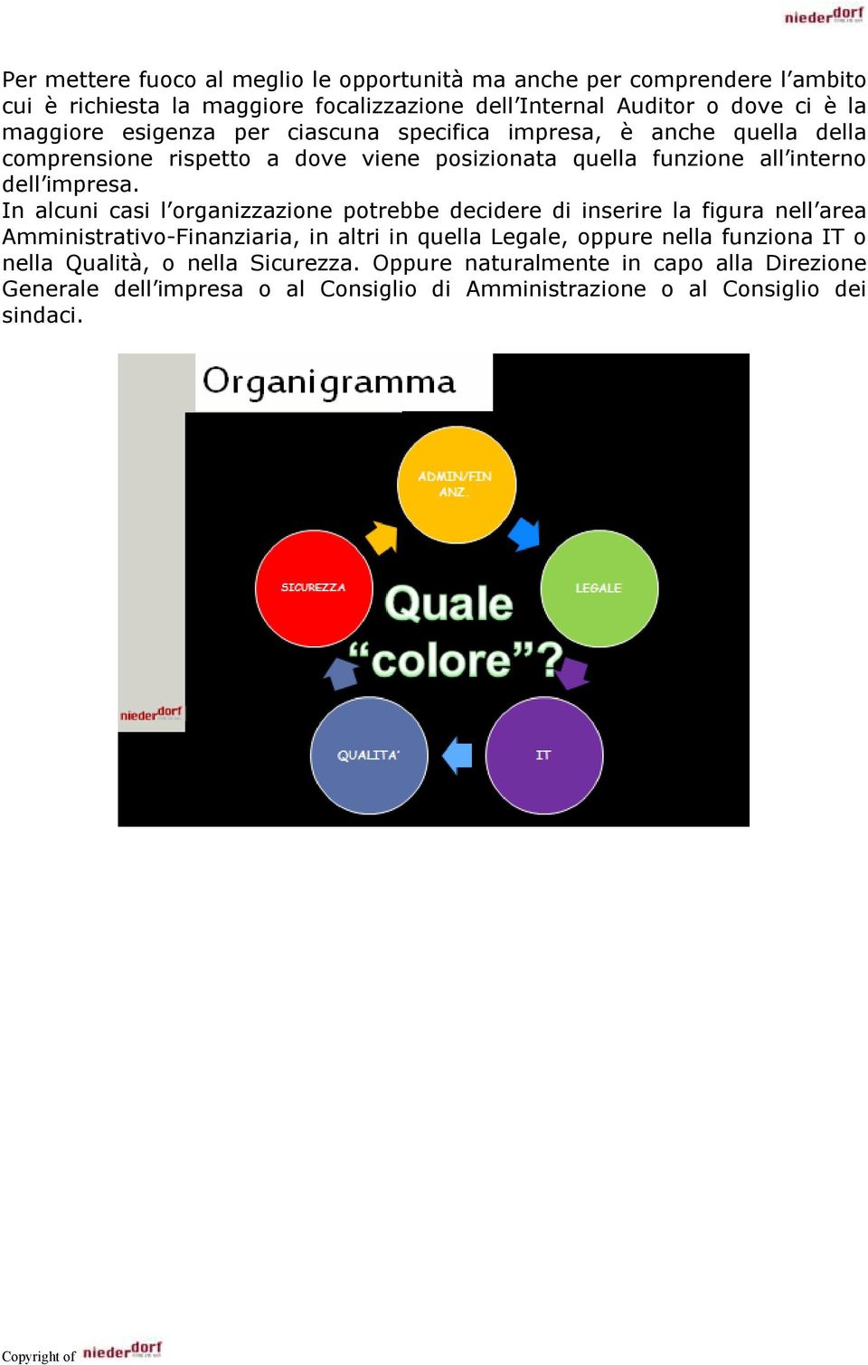 In alcuni casi l organizzazione potrebbe decidere di inserire la figura nell area Amministrativo-Finanziaria, in altri in quella Legale, oppure nella funziona