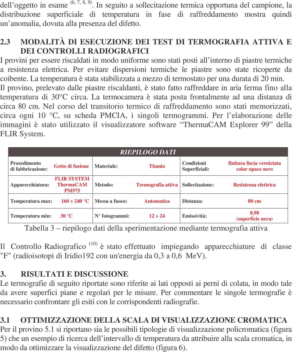 3 MODALITÀ DI ESECUZIONE DEI TEST DI TERMOGRAFIA ATTIVA E DEI CONTROLLI RADIOGRAFICI I provini per essere riscaldati in modo uniforme sono stati posti all interno di piastre termiche a resistenza