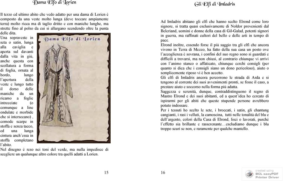 Una sopraveste in seta o satin, lunga alla caviglia e aperta sul davanti dalla vita in giù, anche questa con scollatura a forma di foglia, ornata al bordo, lungo l apertura della veste e lungo tutto