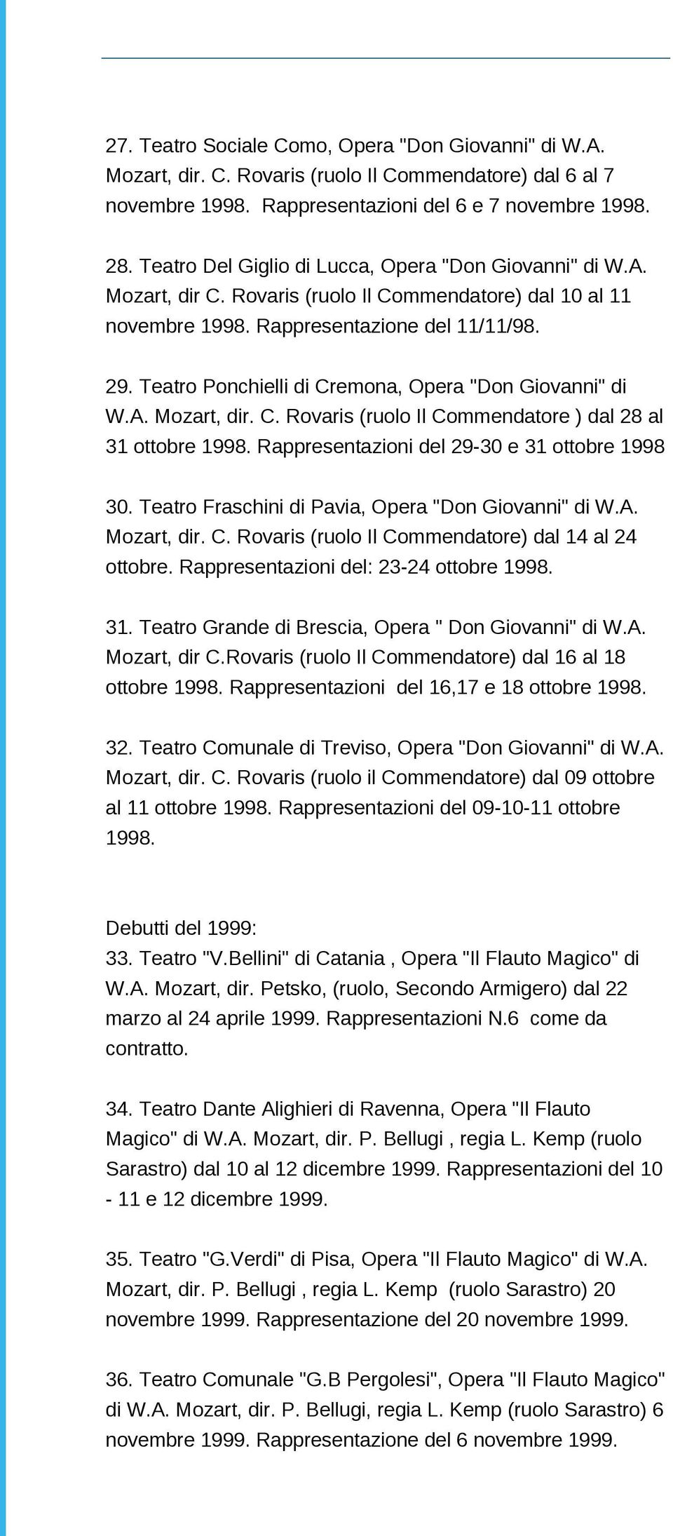 Teatro Ponchielli di Cremona, Opera "Don Giovanni" di W.A. Mozart, dir. C. Rovaris (ruolo Il Commendatore ) dal 28 al 31 ottobre 1998. Rappresentazioni del 29-30 e 31 ottobre 1998 30.