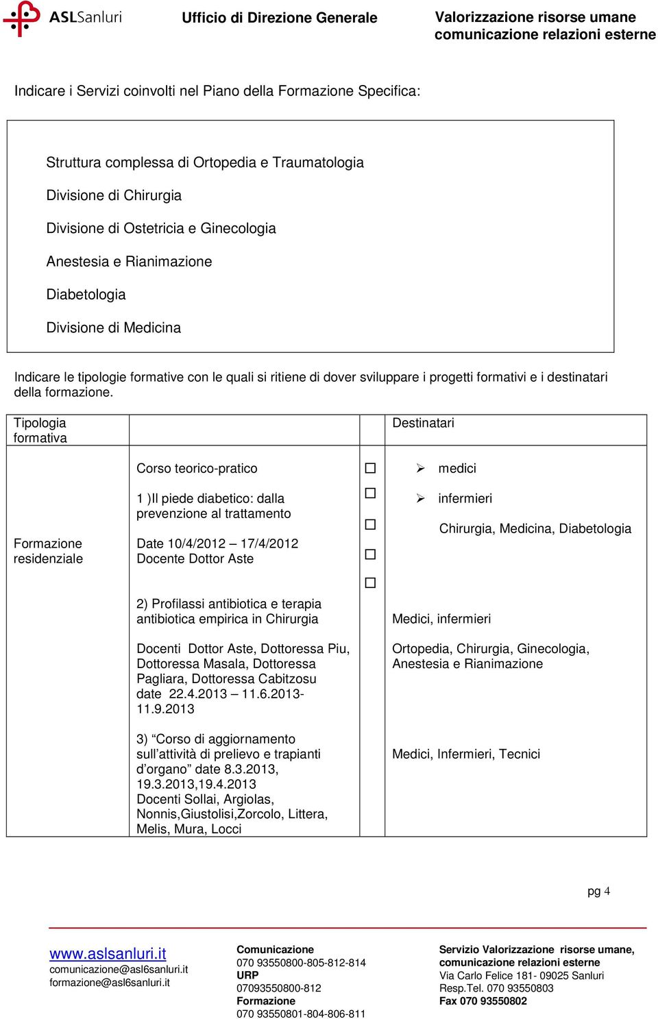 sviluppare i progetti formativi e i destinatari della formazione.