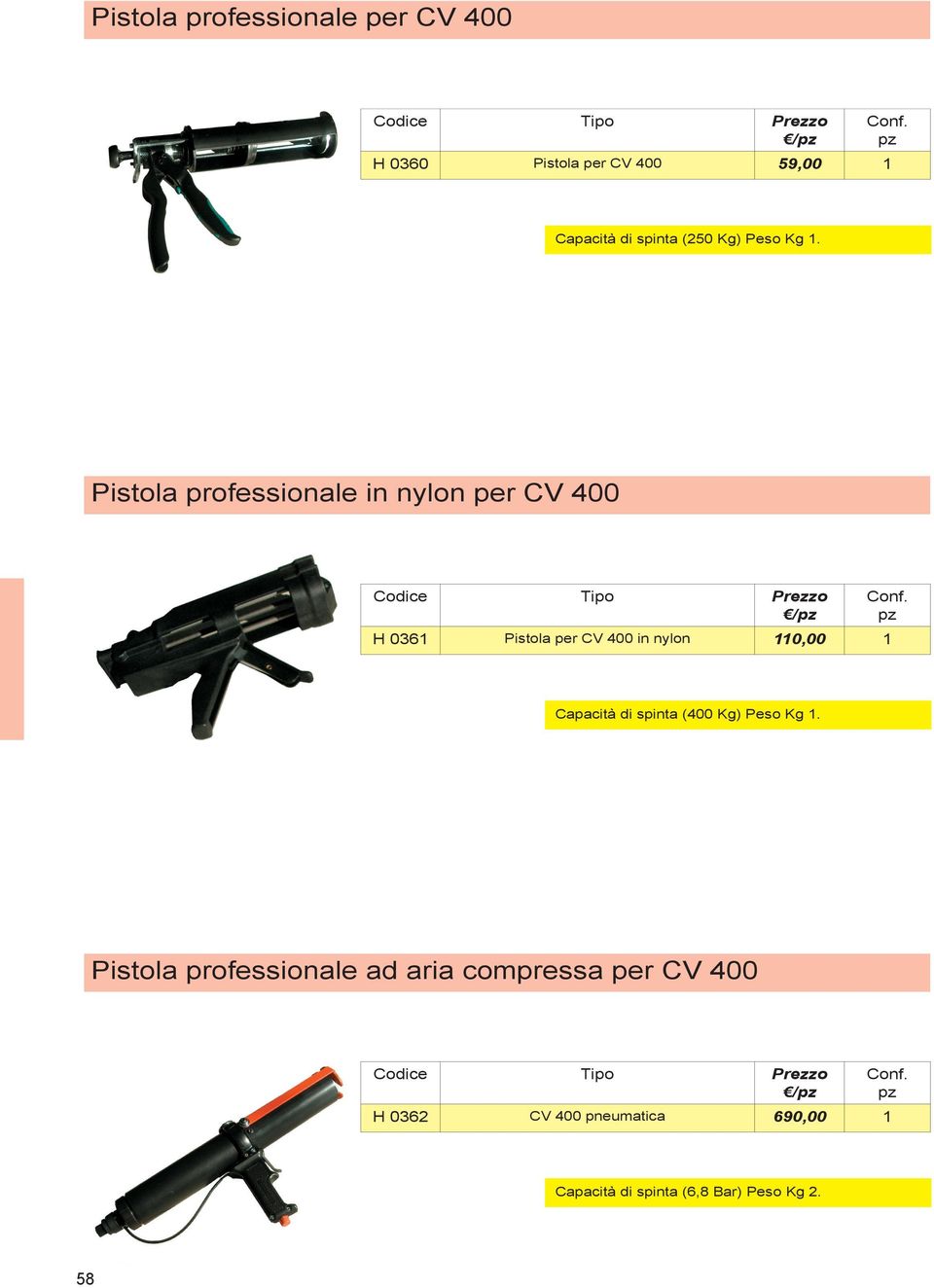 Pistola professionale in nylon per CV 400 Tipo H 0361 Pistola per CV 400 in nylon 110,00 1