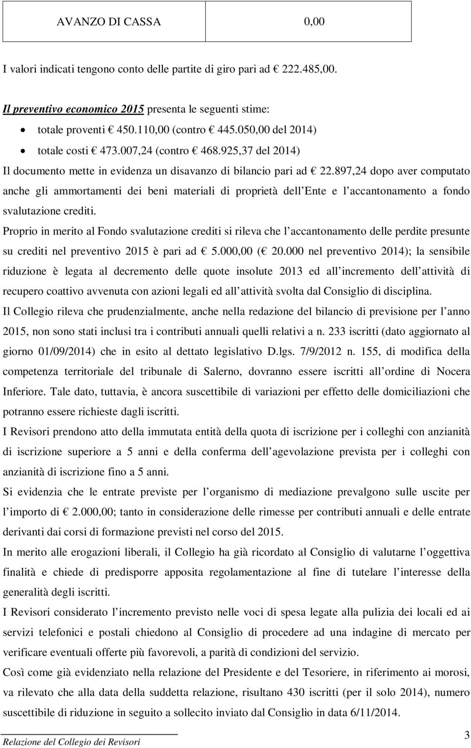 897,24 dopo aver computato anche gli ammortamenti dei beni materiali di proprietà dell Ente e l accantonamento a fondo svalutazione crediti.