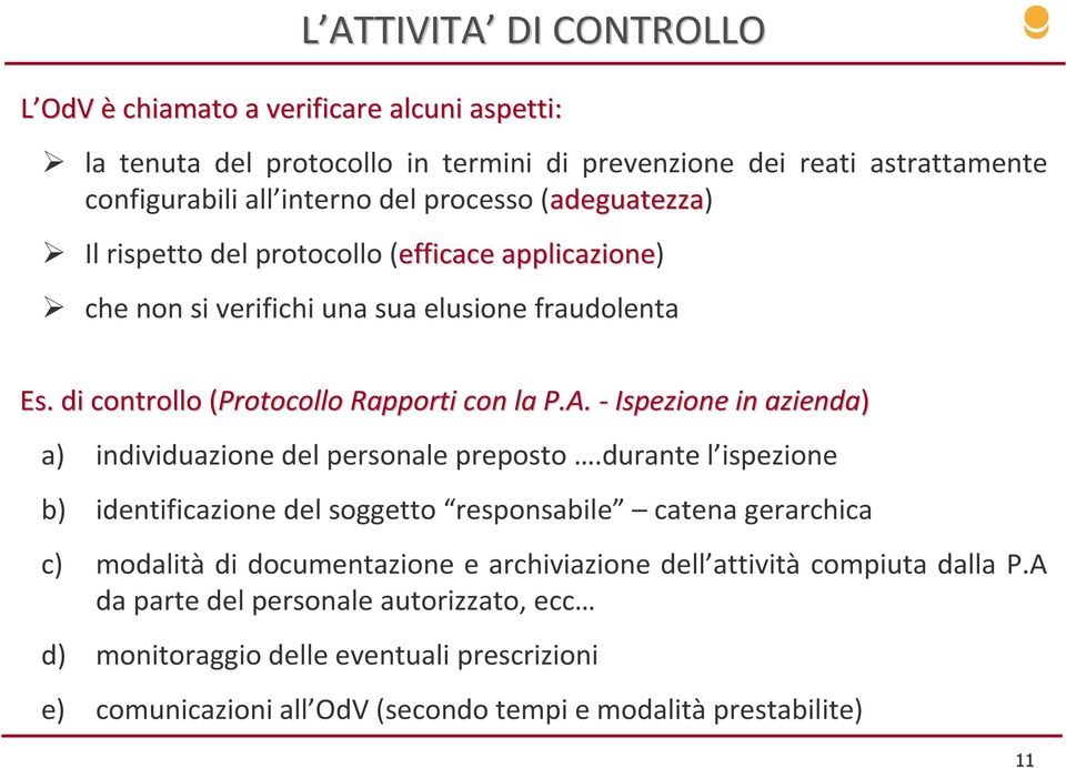 - Ispezione in azienda) a) individuazione del personale preposto.