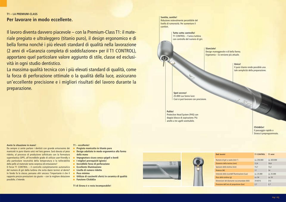 lavorazione (2 anni di «Garanzia completa di soddisfazione» per il T1 CONTROL), apportano quel particolare valore aggiunto di stile, classe ed esclusività in ogni studio dentistico.