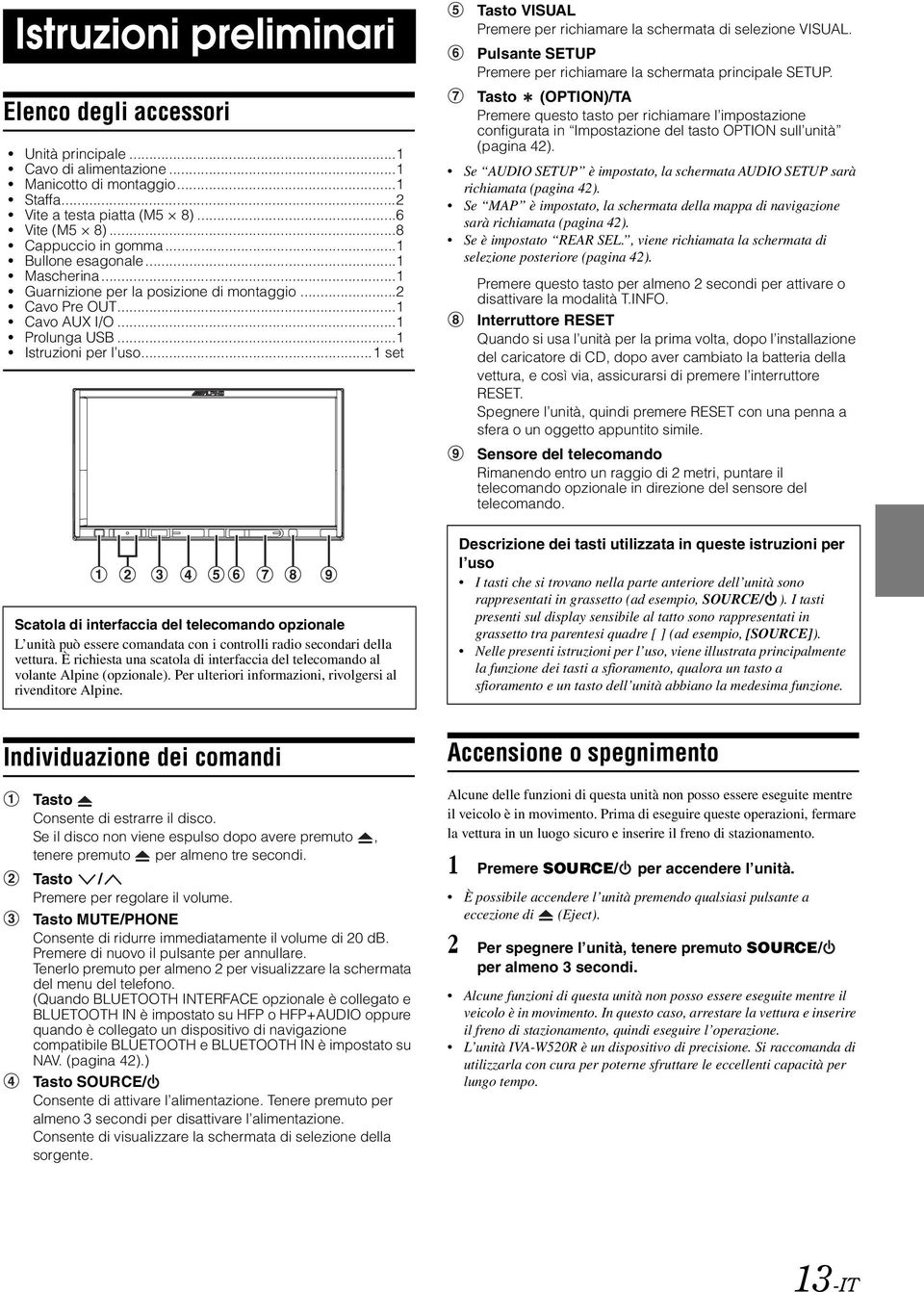 ..1 set Scatola di interfaccia del telecomando opzionale L unità può essere comandata con i controlli radio secondari della vettura.