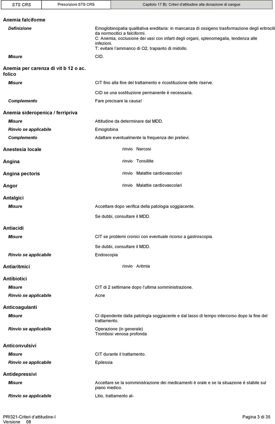 folico CIT fino alla fine del trattamento e ricostituzione delle riserve. CID se una sostituzione permanente è necessaria. Fare precisare la causa!