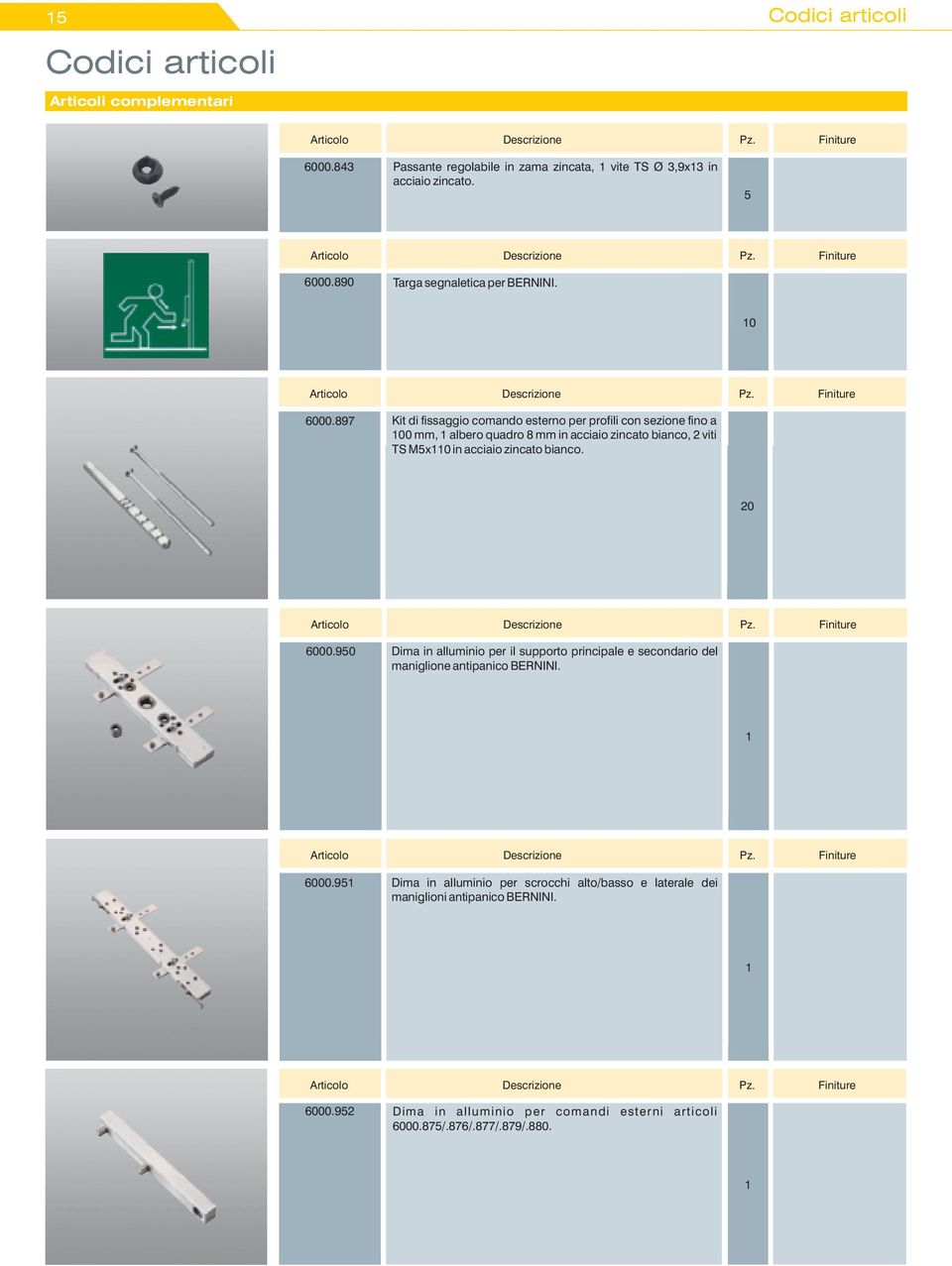 897 Kit di fissaggio comando esterno per profili con sezione fino a 00 mm, albero quadro 8 mm in acciaio zincato bianco, 2 viti TS M5x0 in acciaio zincato