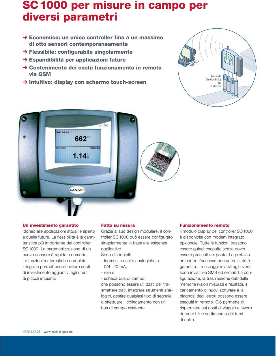 applicazioni attuali e aperto a quelle future. La flessibilità è la caratteristica più importante del controller SC 1000. La parametrizzazione di un nuovo sensore è rapida e comoda.