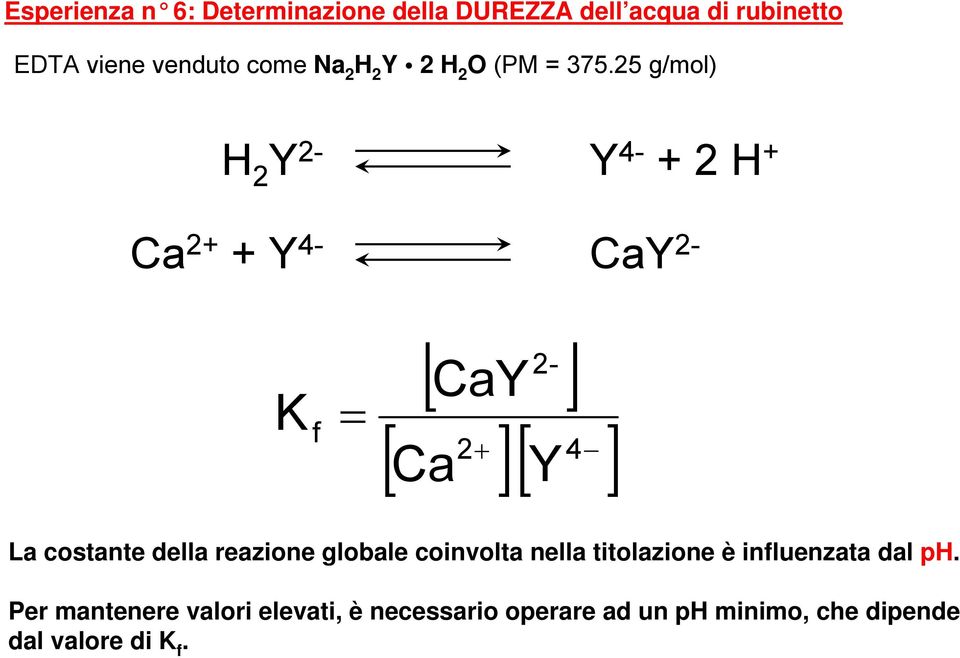 2+ Y 4 La costante della reazione globale coinvolta nella titolazione è