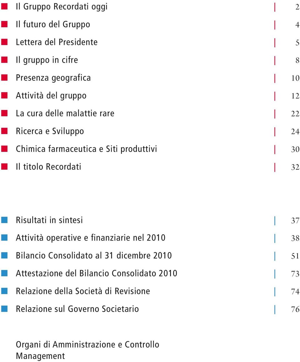 Risultati in sintesi 37 n Attività operative e finanziarie nel 2010 38 n Bilancio Consolidato al 31 dicembre 2010 51 n Attestazione del