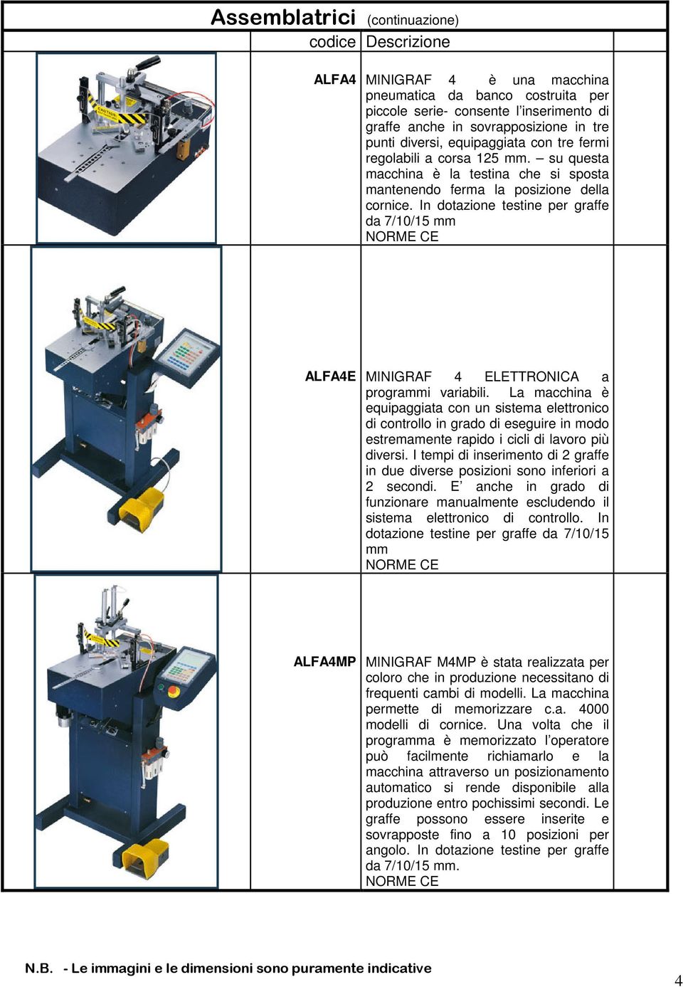 In dotazione testine per graffe da 7/10/15 mm ALFA4E MINIGRAF 4 ELETTRONICA a programmi variabili.