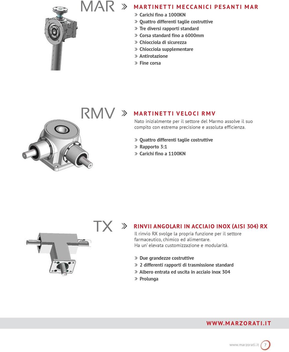 Quattro differenti taglie costruttive Rapporto 3:1 Carichi fino a 1100KN TX Rinvii angolari in acciaio inox (aisi 304) RX Il rinvio RX svolge la propria funzione per il settore farmaceutico,