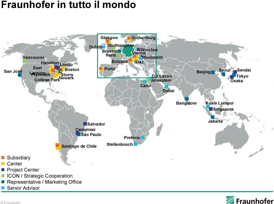 Dubai Beijing Seoul Sendai Tokyo Osaka Bangalore Kuala Lumpur Singapore Salvador Campinas São Paulo Pretoria Santiago de