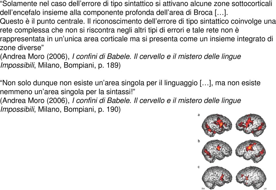 presenta come un insieme integrato di zone diverse (Andrea Moro (2006), I confini di Babele. Il cervello e il mistero delle lingue Impossibili, Milano, Bompiani, p.
