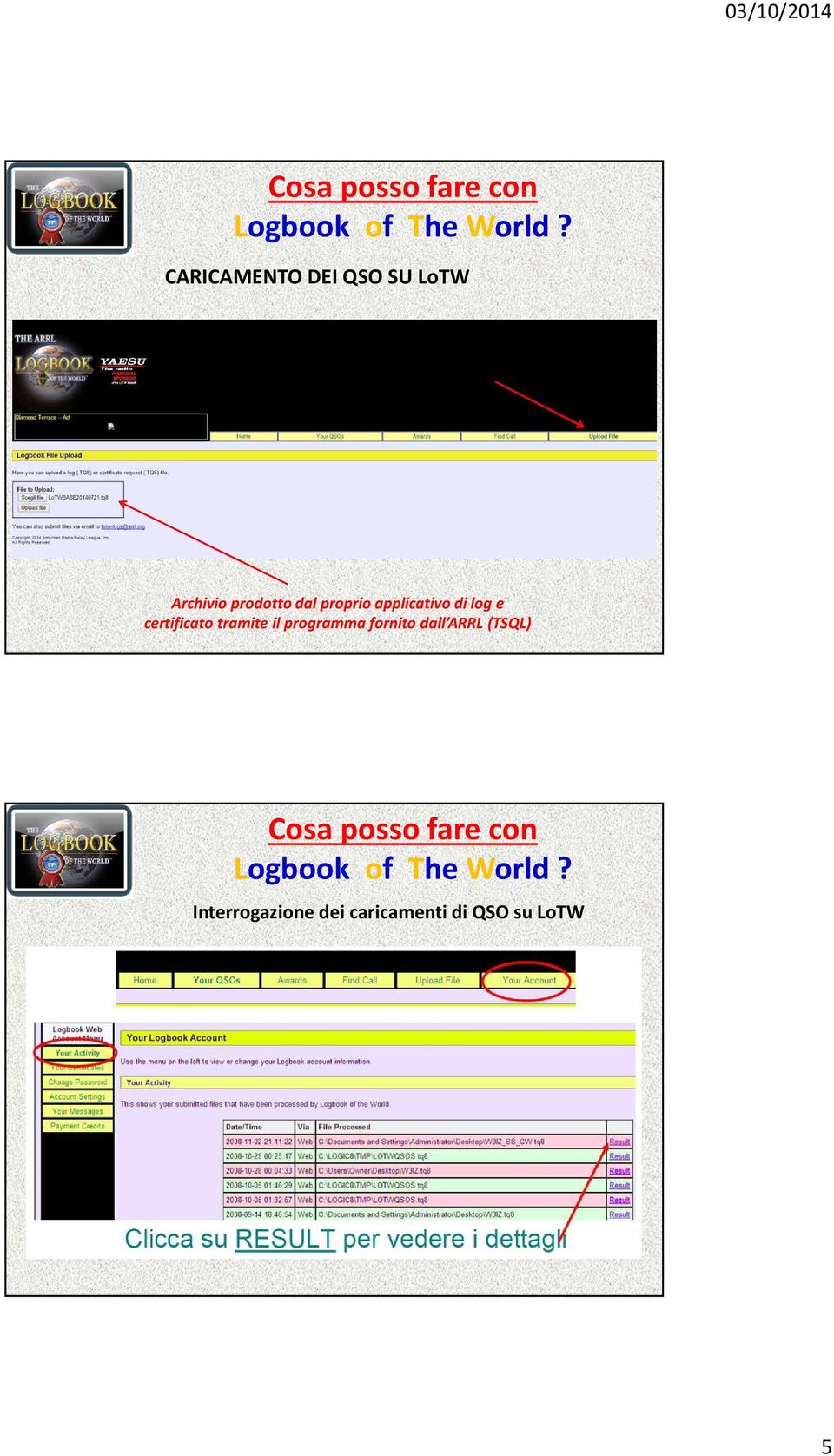 tramite il programma fornito dall ARRL (TSQL)