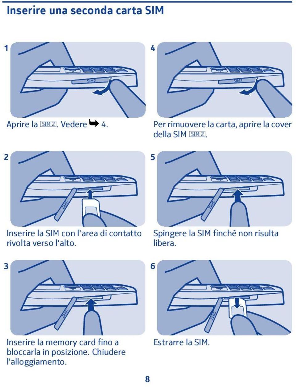 5 Inserire la SIM con l'area di contatto rivolta verso l'alto.