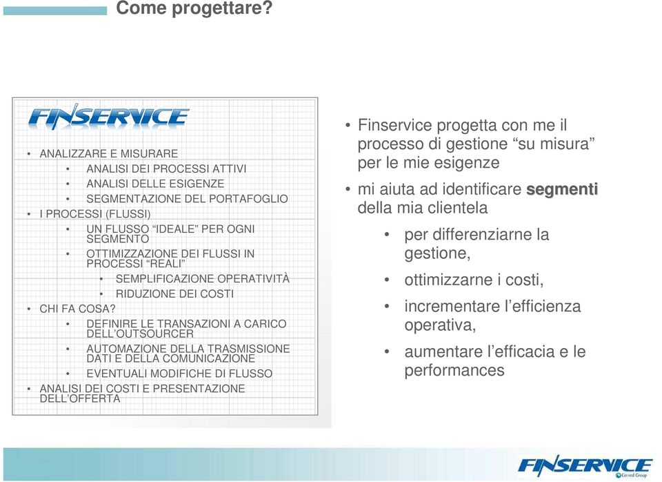 FLUSSI IN PROCESSI REALI SEMPLIFICAZIONE OPERATIVITÀ RIDUZIONE DEI COSTI CHI FA COSA?