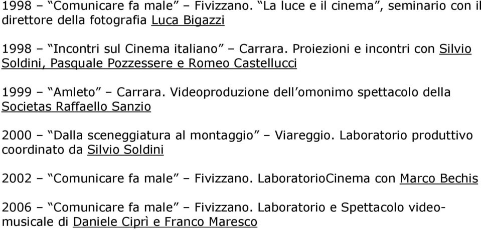 Proiezioni e incontri con Silvio Soldini, Pasquale Pozzessere e Romeo Castellucci 1999 Amleto Carrara.