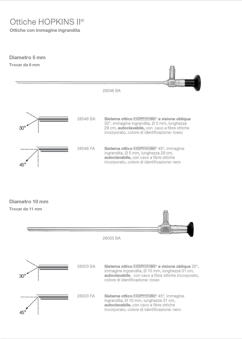 incorporato, colore di identificazione: nero Diametro 10 mm Trocar da 11 mm 26003 BA 26003 BA Sistema ottico H a visione obliqua 30, immagine ingrandita, Ø 10 mm, lunghezza 31 cm, autoclavabile, con