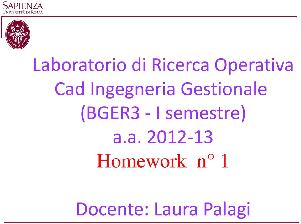 Gestionale (BGER3 - I semestre)