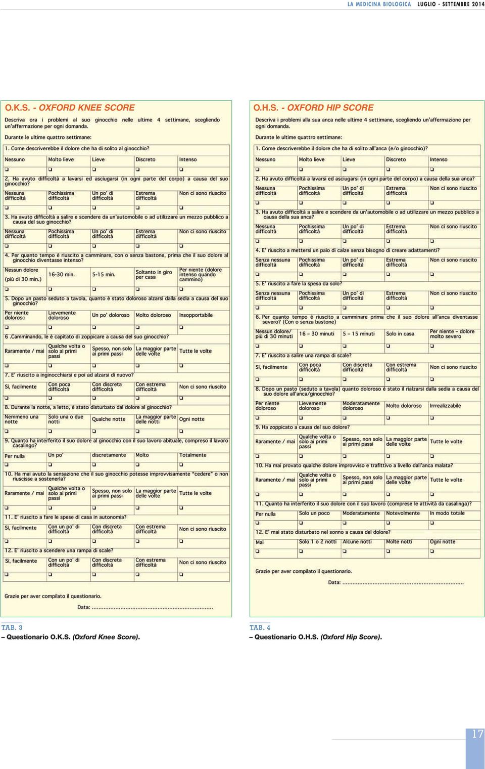 (Oxford Knee Score). Questionario O.H.