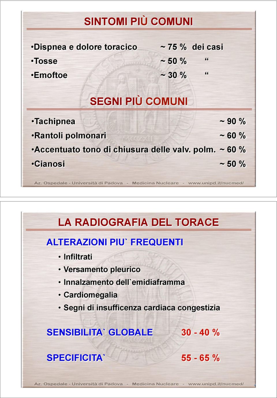 LA RADIOGRAFIA DEL TORACE ALTERAZIONI PIU` FREQUENTI Infiltrati Versamento pleurico Innalzamento