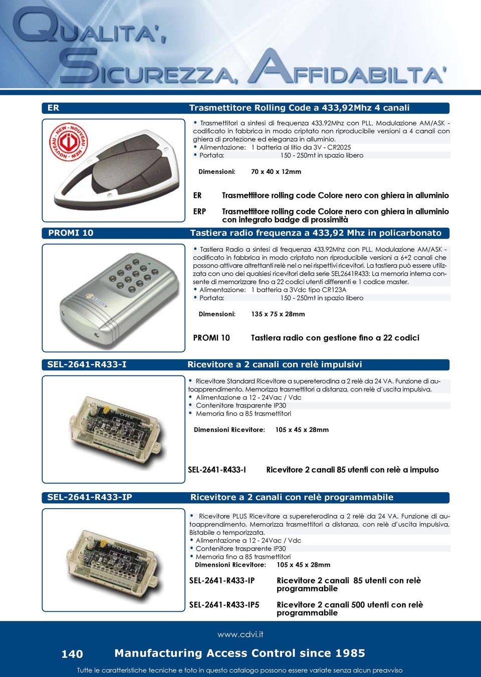 Alimentazione: 1 batteria al litio da 3V - CR2025 70 x 40 x 12mm ER Trasmettitore rolling code Colore nero con ghiera in alluminio PROMI 10 ERP Trasmettitore rolling code Colore nero con ghiera in