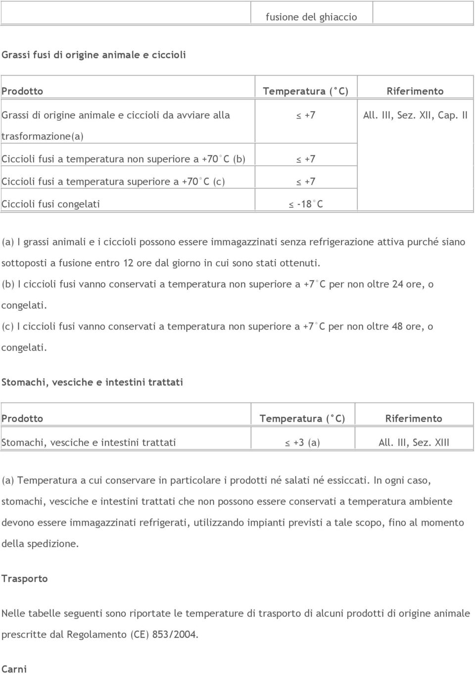 immagazzinati senza refrigerazione attiva purché siano sottoposti a fusione entro 12 ore dal giorno in cui sono stati ottenuti.