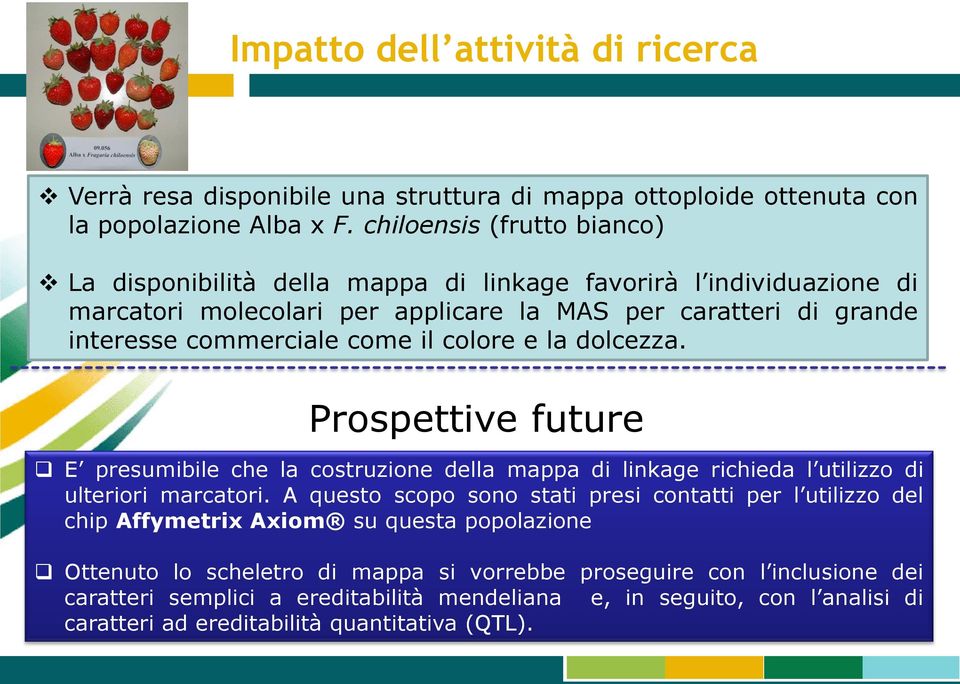 il colore e la dolcezza. Prospettive future E presumibile che la costruzione della mappa di linkage richieda l utilizzo di ulteriori marcatori.