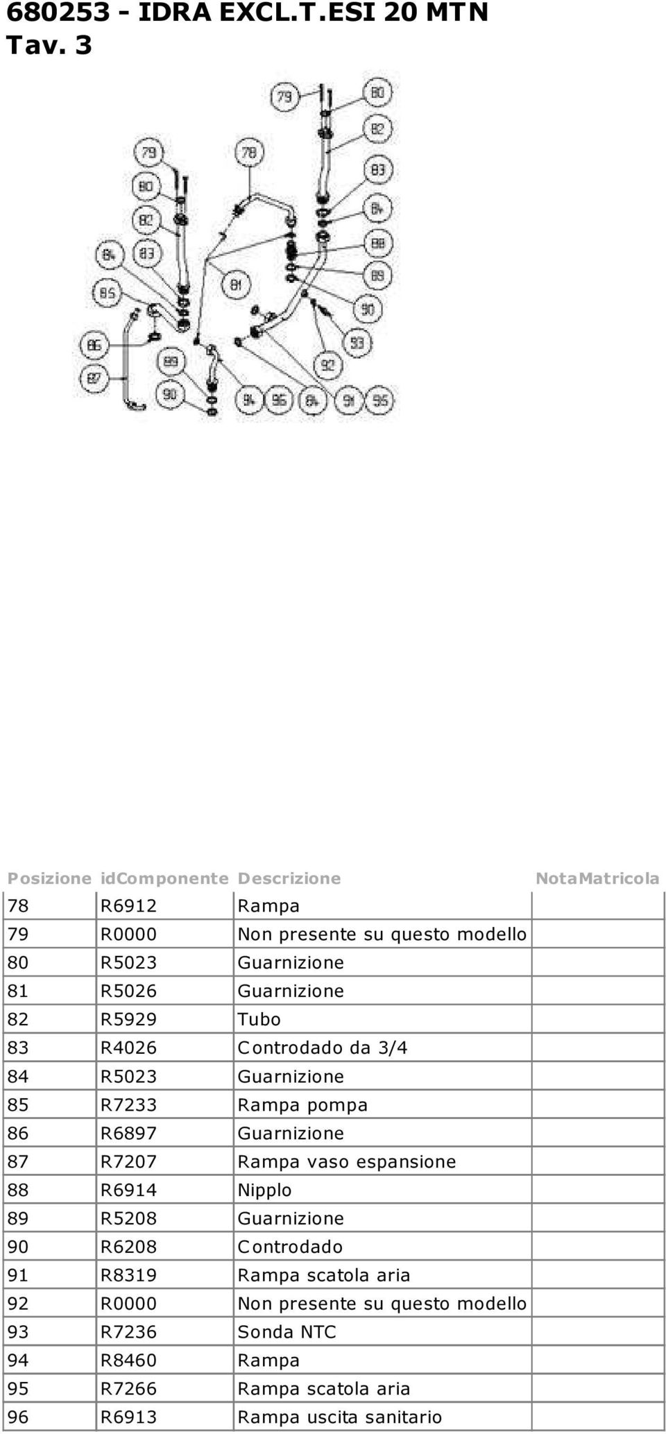 82 R5929 Tubo 83 R4026 C ontrodado da 3/4 84 R5023 Guarnizione 85 R7233 Rampa pompa 86 R6897 Guarnizione 87 R7207 Rampa vaso