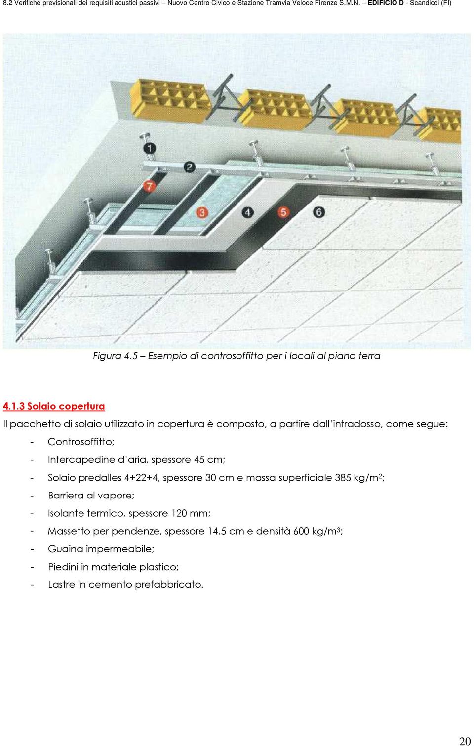 - Intercapedine d aria, spessore 45 cm; - Solaio predalles 4+22+4, spessore 30 cm e massa superficiale 385 kg/m 2 ; - Barriera al