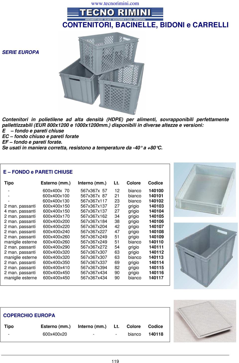 E FONDO e PARETI CHIUSE - 600x400x 70 567x367x 57 12 bianco 140100-600x400x100 567x367x 87 21 bianco 140101-600x400x130 567x367x117 23 bianco 140102 2 man.