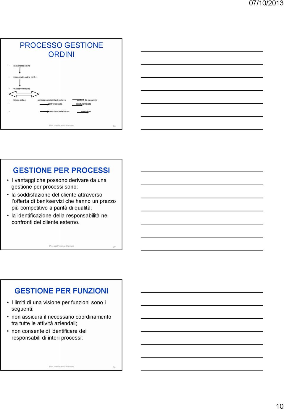 I ricevimento ordine inserimento ordine nel S.I. valutazione ordine blocco ordine generazione distinta di prelievo prelievo da magazzino controllo qualità pesatura/imballo generazione