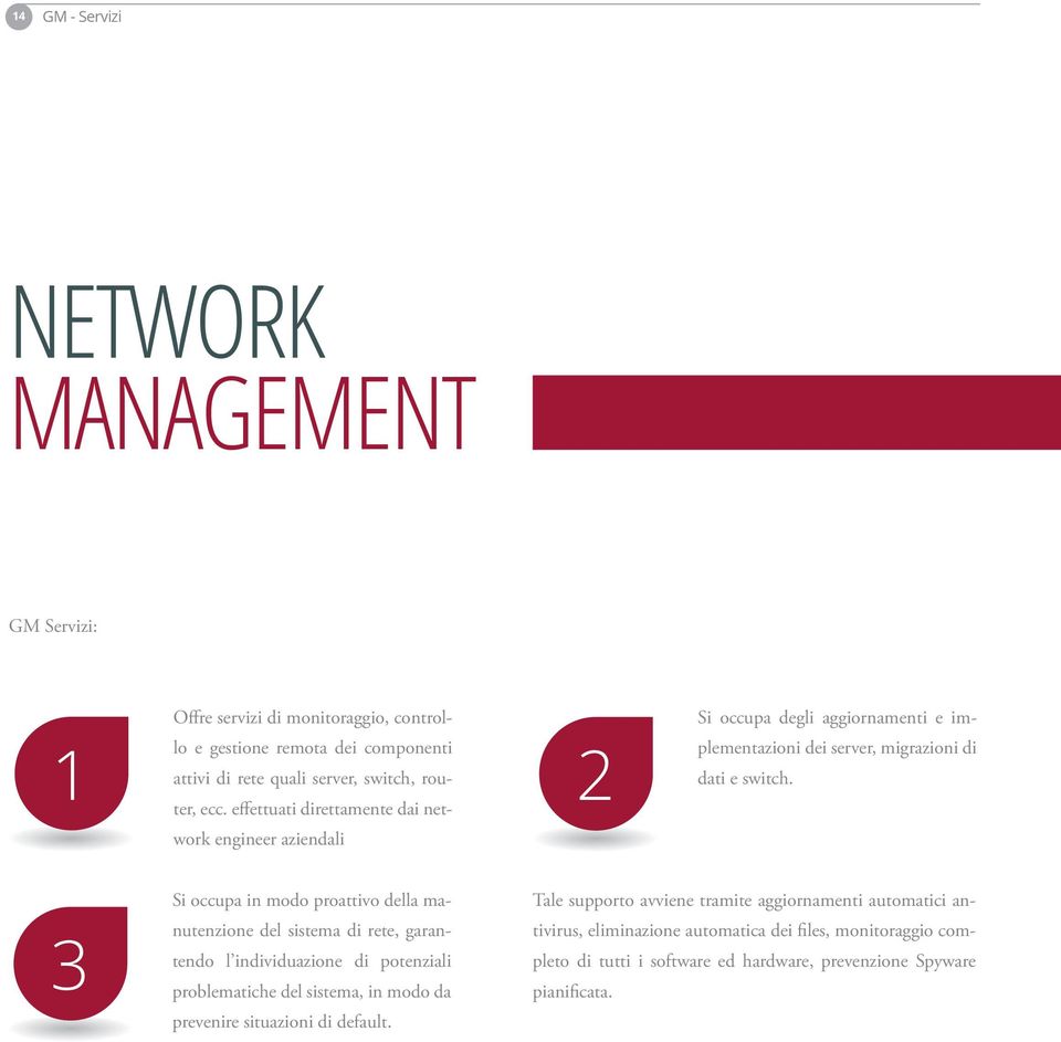3 Si occupa in modo proattivo della manutenzione del sistema di rete, garantendo l individuazione di potenziali problematiche del sistema, in modo da prevenire situazioni
